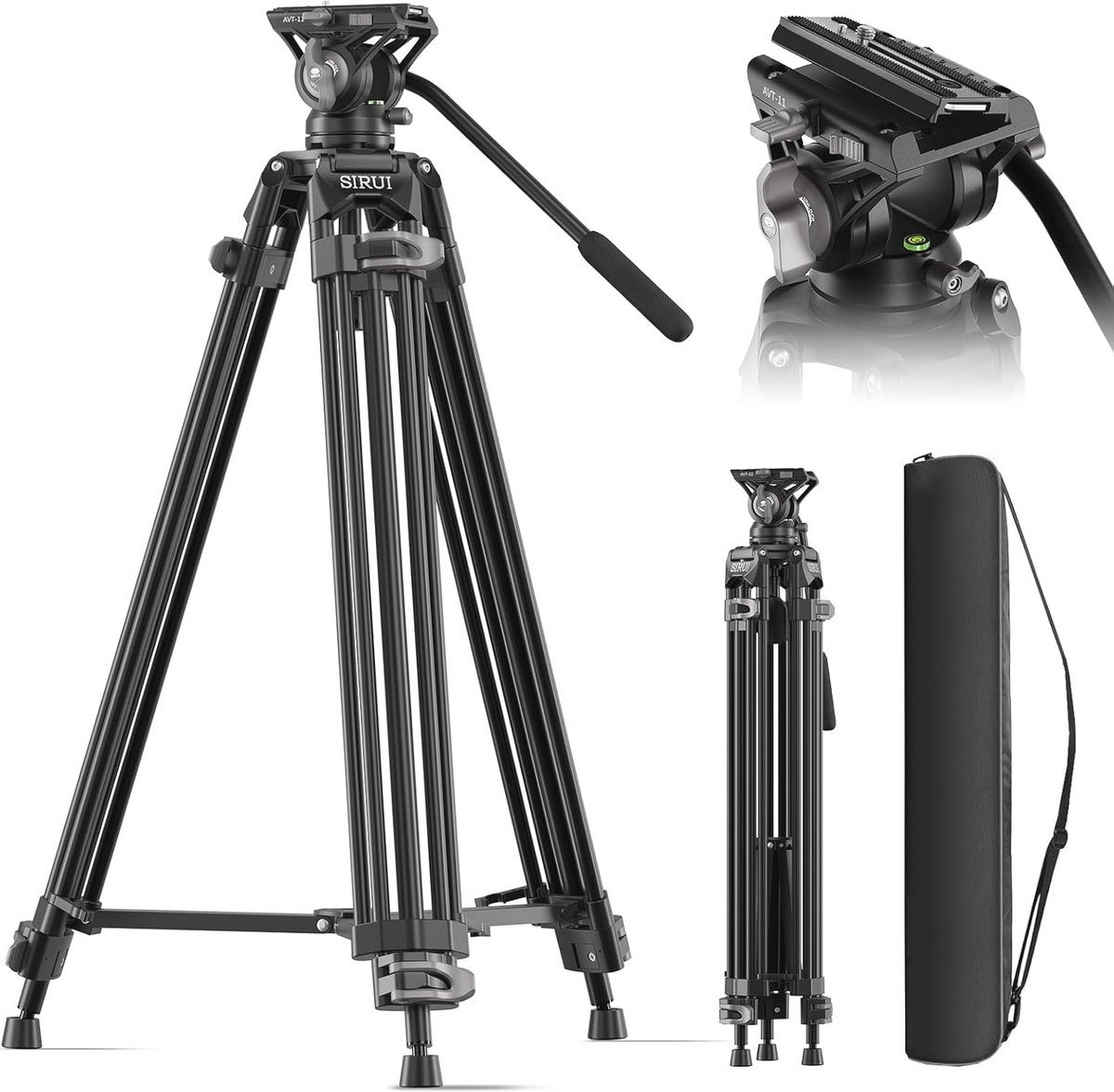 Zwaar Staand Video Tripod voor Camera met Basis Fluid Head en Snelle Bevestiging, Professioneel voor Cinema en Film, Draagvermogen 10kg