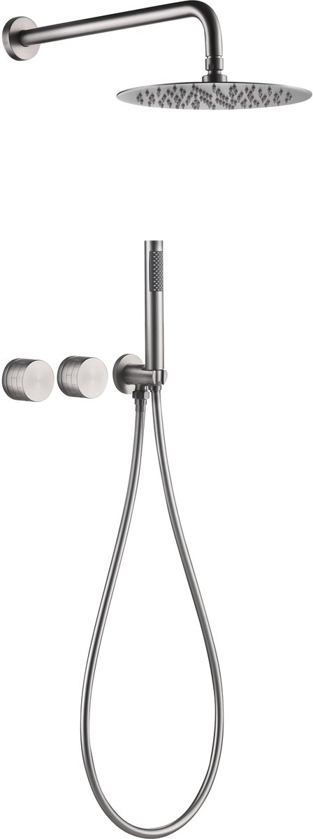 Hudor Doucheset SC54 Geborsteld Nikkel - Luxe Douchestang met Regendouche - 100% Messing - UPC Gecertificeerd - Moderne Badkamer Set