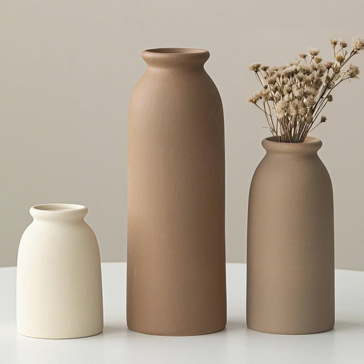 Set van 3 rustieke keramische vazen voor woondecoratie