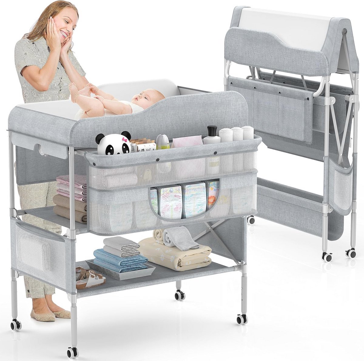 Opvouwbare Baby Verkleedtafel - In hoogte verstelbare Verschoontafel voor Veilig en Comfortabel Luiers Verschonen
