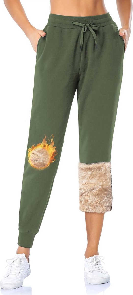 Warme Sherpa Gevoerde Dames Joggingbroek met 2 Zakken - Fleece Atletische Broek met Trekkoord