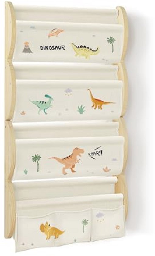 SoBuy KMB41-W Kinderboekenkast met Wielen - Hout Boekenkast Kinderen voor Kinderslaapkamer - Boekenplank - Kinderkamerkast