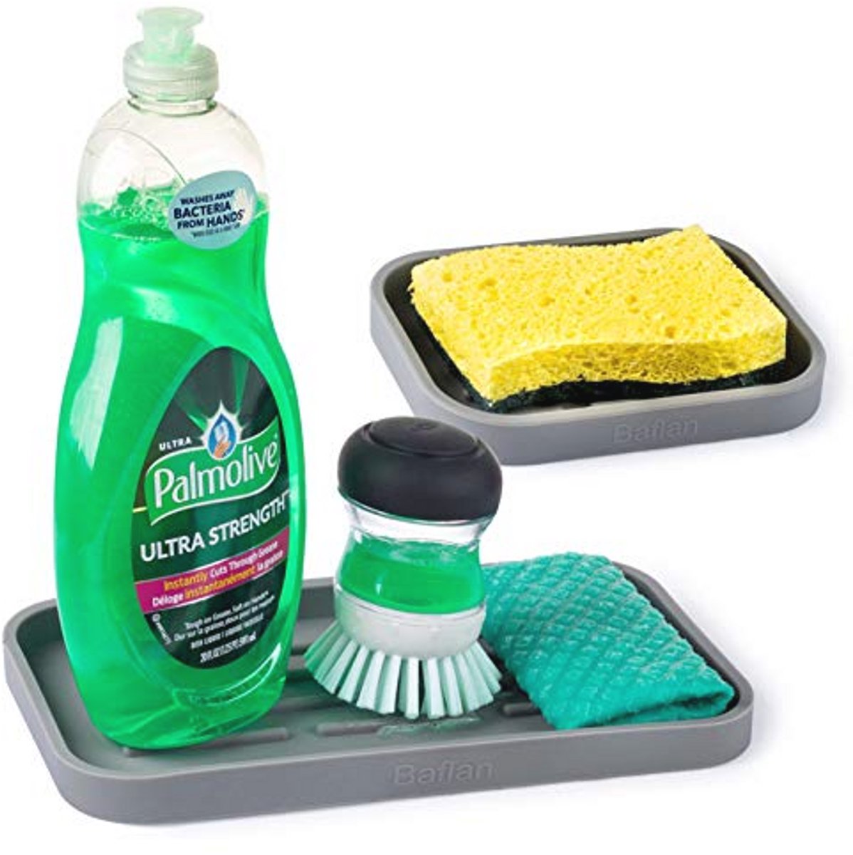 Siliconen Sponshouder Set voor Keuken - Organizer Tray voor Spons en Zeep - Grijs