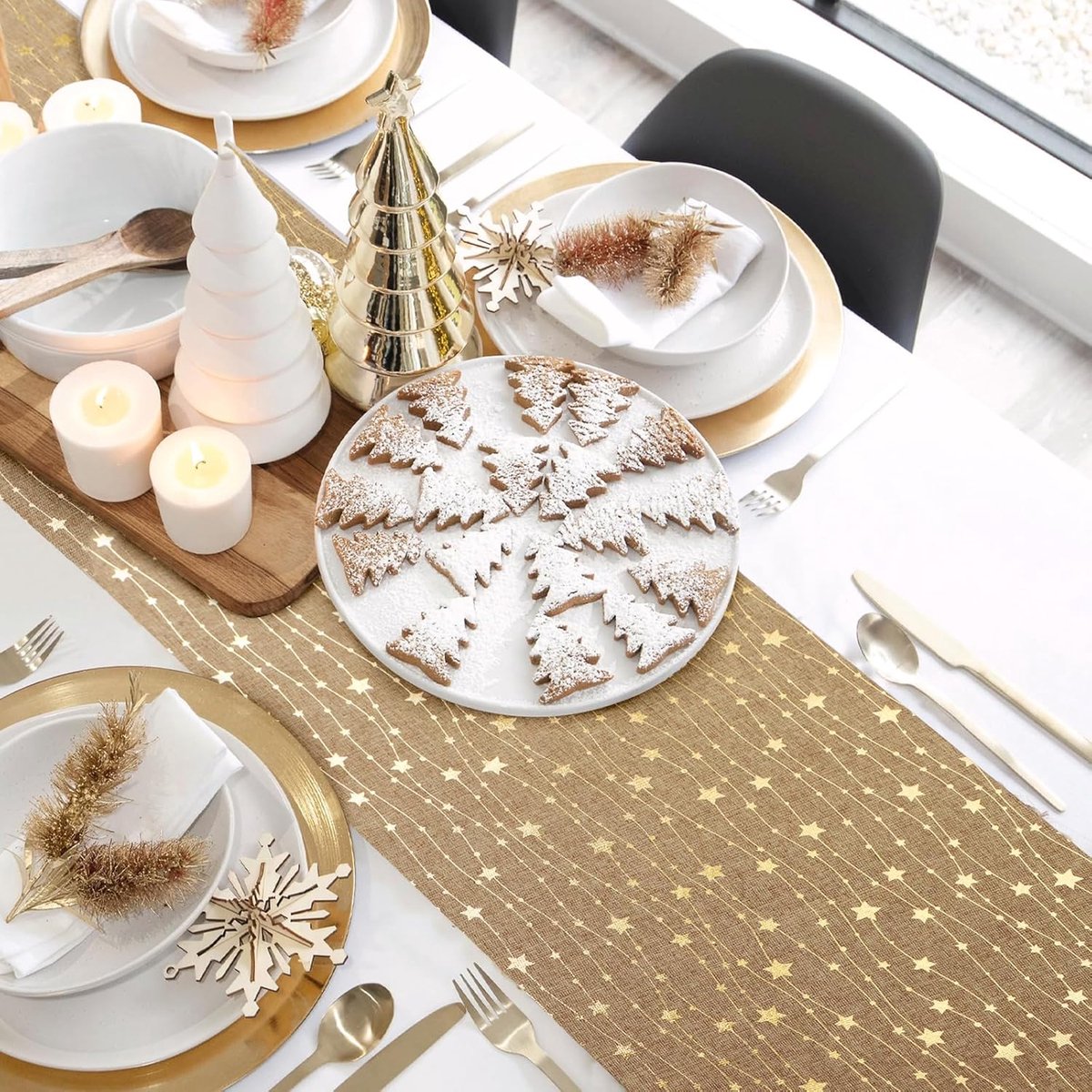 Kerst tafelkleed - Kerst tafelloper - kerstdecoratie voor binnen - kersttafelloper - tafelkleed - kerstdecoratie woonkamer - kerstdecoratie tafel - kerst decoratie - Kerst tafelkleden - 28cm*2.75m - Goud – foto 2