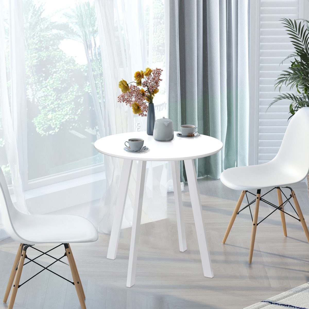 REDOM Eettafel Ø72 x 75H cm, rond MDF-blad in hoogglans wit, compact modern ontwerp, prakt