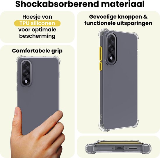 Transparante TPU siliconen hoes voor OnePlus Nord 5. Grijze achterkant met gele knoppen. Comfortabele grip.