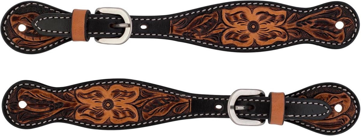 Dames horloge met turquoise bloemenpatroon op de wijzerplaat en leren band