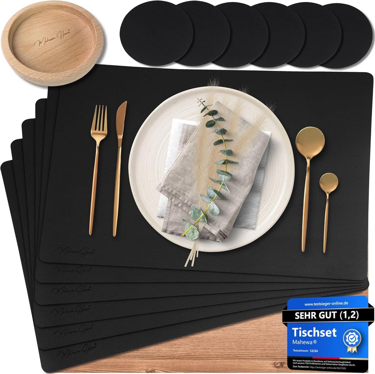 Set van 6 vierkante placemats van kunstleer, afwasbaar en waterdicht