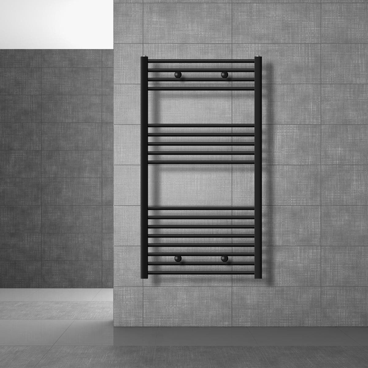 Design badkamerradiator Sahara elektrisch met verwarmingselement 900W 750x1200 mm recht zwart mat zijaansluiting LuxeBath