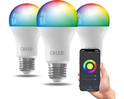 Calex Smart LED Lamp E27 - RGB + instelbaar wit licht - dimbaar - Wifi met Bluetooth Mesh gateway - app- en spraakbediening - 3-pack