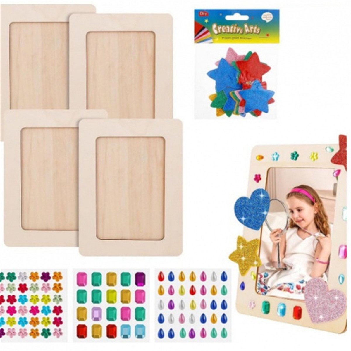 Ynkkvre - 4x Diy Fotolijstjes Beschilderen - Fotolijstje - Fotolijst - Fotolijsten - Fotokader - Houten Fotolijstje - Houten Lijst Voor Kinderen Knutselmateriaal Fotolijsten Schilderen - Knutselen - Geschikt Voor Foto Van 10 X 15 Cm