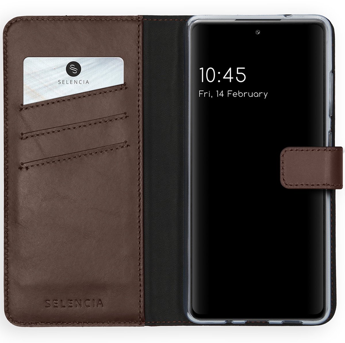 Selencia Hoesje - Geschikt voor Samsung Galaxy S20 FE - Echt Lederen Bookcase - Bruin