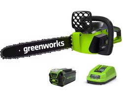 Greenworks 40V Elektrische Kettingzaag - Kettingsnelheid: 12 m/s - Koolborstelloze motor - Kettingzaag – Snoeizaag - Incl. 1x 4Ah batterijen + 1x oplade - Groente