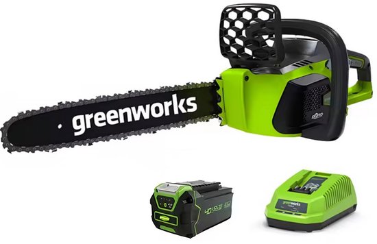 Greenworks 40V Elektrische Kettingzaag - Kettingsnelheid: 12 m/s - Koolborstelloze motor - Kettingzaag – Snoeizaag - Incl. 1x 4Ah batterijen + 1x oplade - Groente