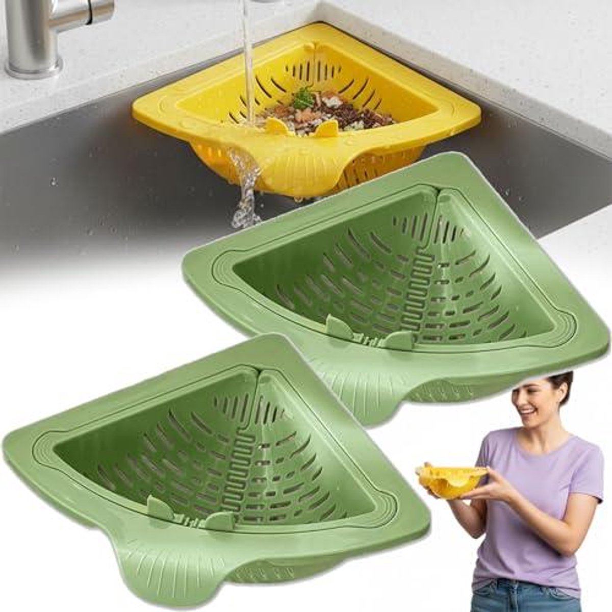 Elkuaie Gootsteen Bakje - Gootsteen Organiser - Magnetisch Hoekontwerp En Snelle Afvoerfunctie - 2 Stuks - Voor Klein Keukens+Groen