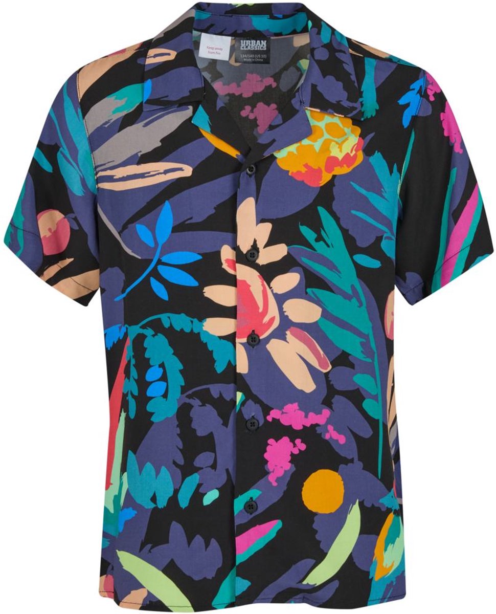Urban Classics Viscose All Over Print Resort Overhemd Kinderen Kids 134/140 Zwart