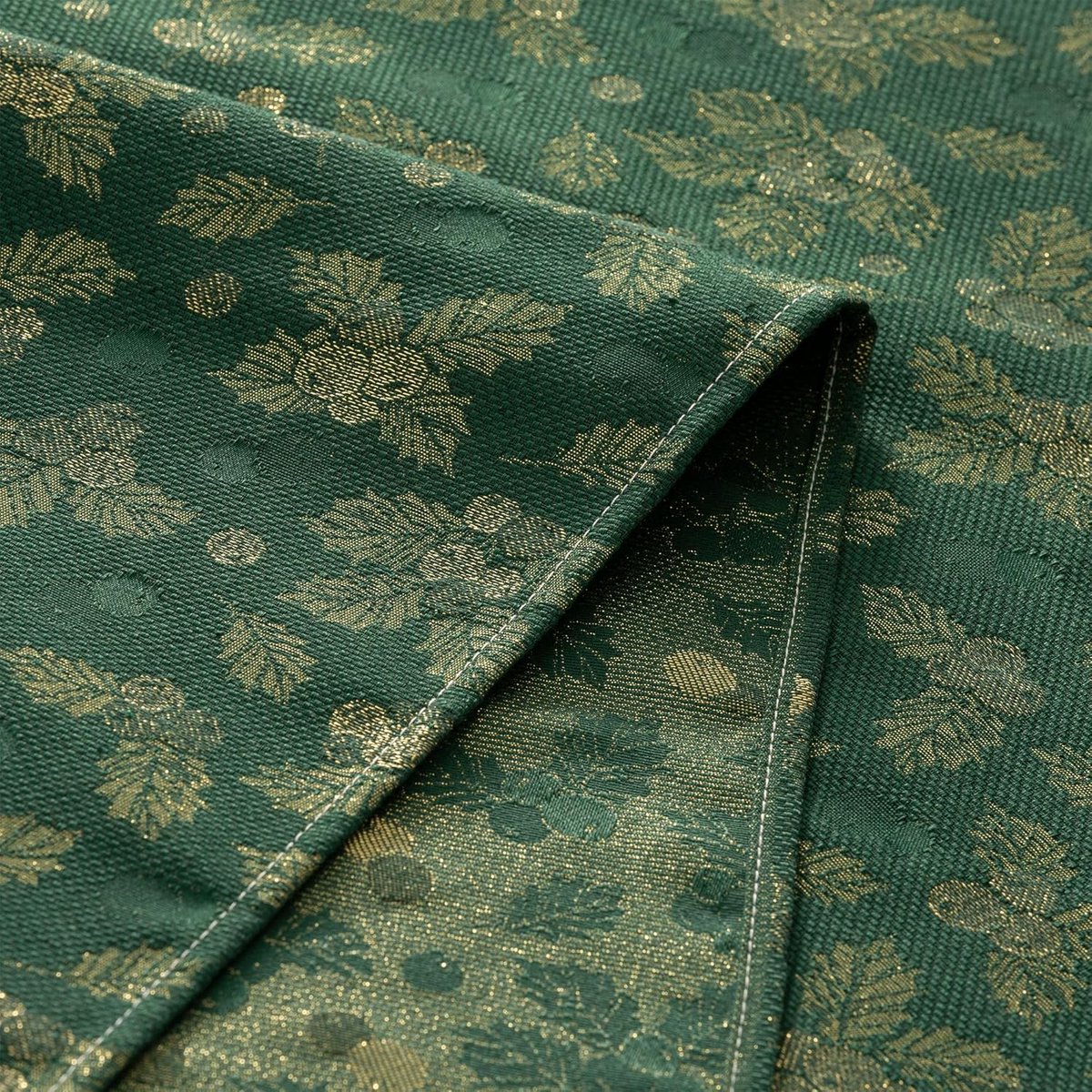 Luxe Kerst Tafelkleed Groen en Goud Jacquard Rechthoekig 140 x 350 cm