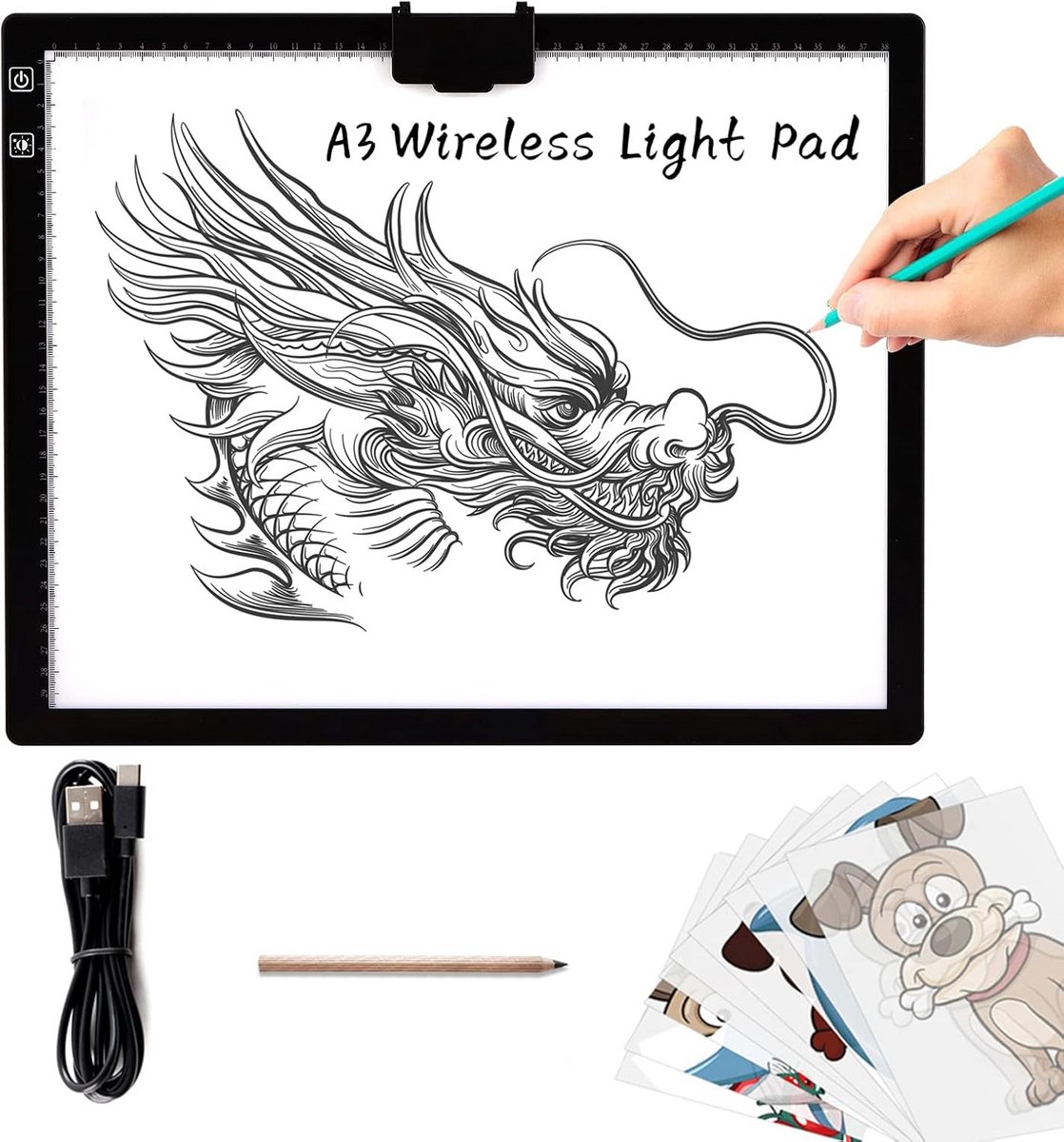 Draadloze A4 LED Lichtpad met Draagtas en Dimfunctie voor Traceren en Schetsen