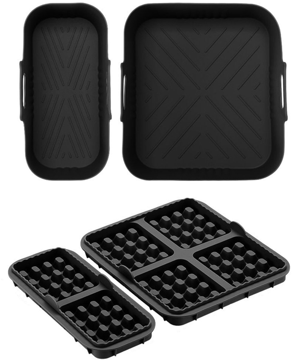 4 stuks Air Fryer Accessories geschikt voor Philips Airfryer Dual Basket 3000 Series NA350 Includes Waffle Mold Accessories en Bakplaat zwart