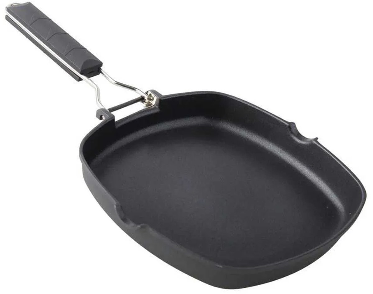 Supreme Gegoten Aluminium Grill Met Glad Inklapbaar Xylan Handvat 24 Cm Zwart