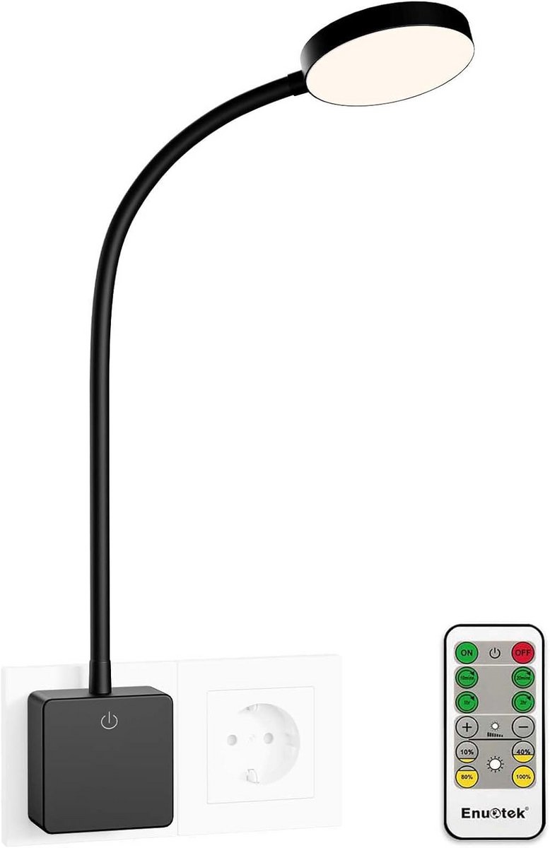 ENUOTEK Dimbare LED Wandlamp Nachtlamp Stopcontact met Stekker Schakelaar Touch Afstandsbediening Draadloze 4W 280Lm Neutraal Wit 4000K 1 Lamp en 1 Afstandsbediening