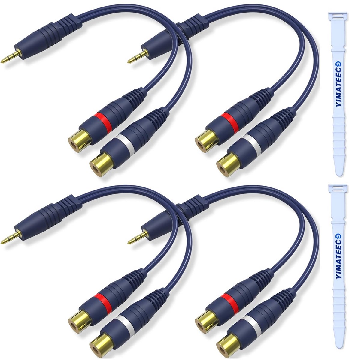 RCA Y-Splitter Kabel 3,5mm Jack naar Dubbele Vrouwelijke RCA Audiokabel - Stereo Adapter voor Thuisbioscoop, Versterker en Luidspreker - 4 Stuks Blauw