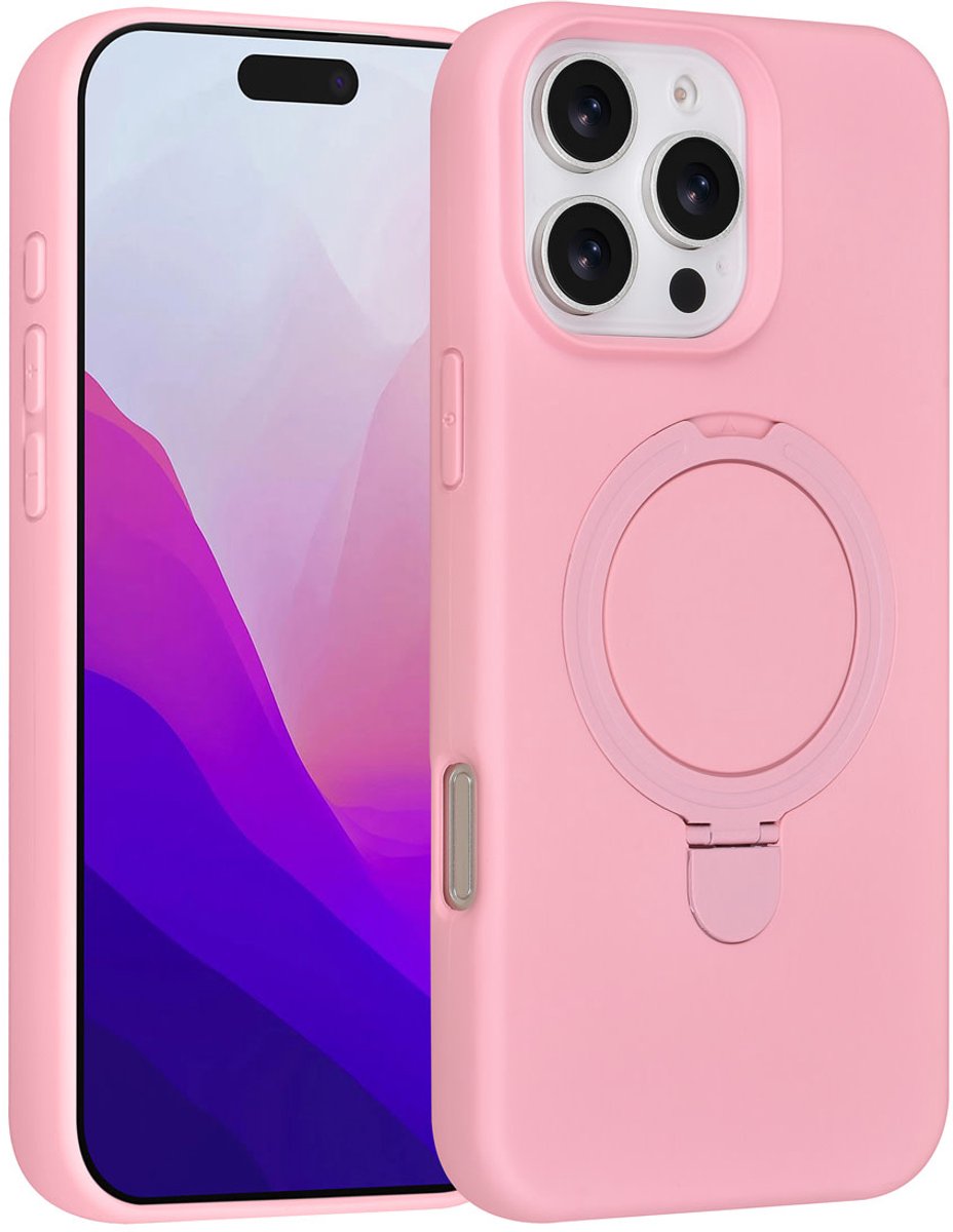 TUNIQ telefoonhoesje voor Apple iPhone 16 Pro Max - MagSafe met ringstand en koord - Roze