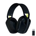 Casque Logitech G435 noir avec coussinets doux et dongle USB.