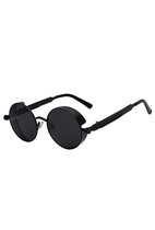 KIMU® Ronde Zonnebril Steampunk Vintage - Zwart Montuur Rond - Zwarte Glazen - Sixties Seventies Retro Halloween