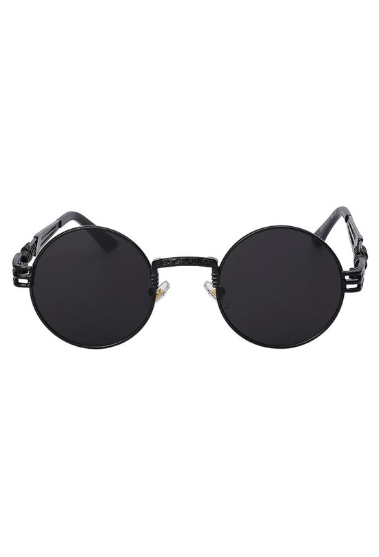 KIMU Ronde Zonnebril Steampunk Heren - Zwart Montuur Rond - Zwarte Glazen - Vintage Retro Hippie Hipster Brilletje Festival van Merkloos — afbeelding 3