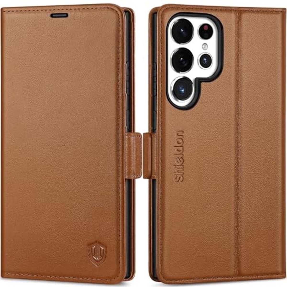 Genuine Leather Wallet Case voor Galaxy S25 Ultra met Kickstand en RFID Blokkering