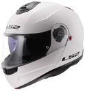 Casque modulable blanc LS2 avec visière teintée et accents noirs. Logo LS2 sur le côté.