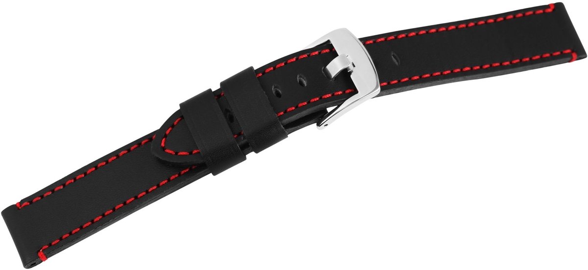 Steinmeister Steinmeister heren vervangende armband LB0039 Horlogeband van echt leer, zwart, rode stiksels, 18 mm - 24 mm