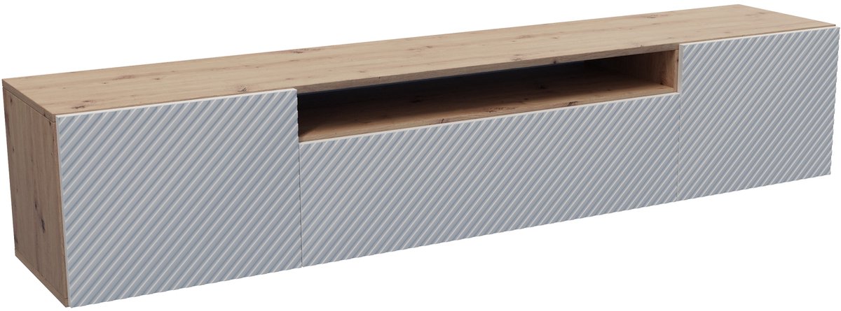 Margaret Hadas24 TV-kast Nicole, woonwand, lowboard, tv-standaard, woonwand, woonkamer, tv-meubel, woonkamermeubilair, televisie, highboard, TV-kast, tv-lowboard, 200 cm, 3 deuren, wit, bruin