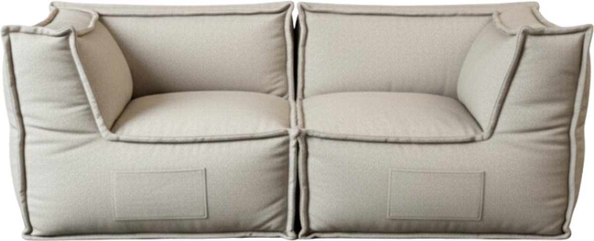 Bananair - 2-zits modulaire zitzak bank - 2 losse zitzakken - Met armleuningen - Zijvakken - Linnenlook - 90x180 cm - Beige