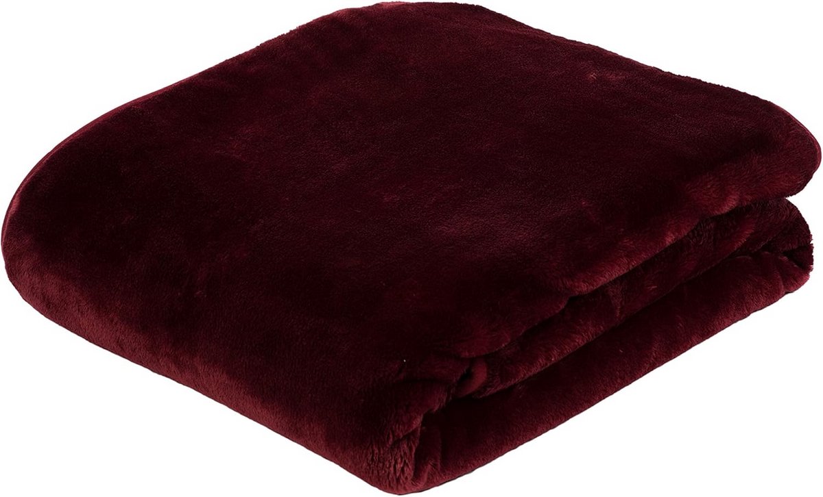 Premium woon- en knuffeldeken in bordeaux, 130 x 170 cm met kasjmier-gevoel