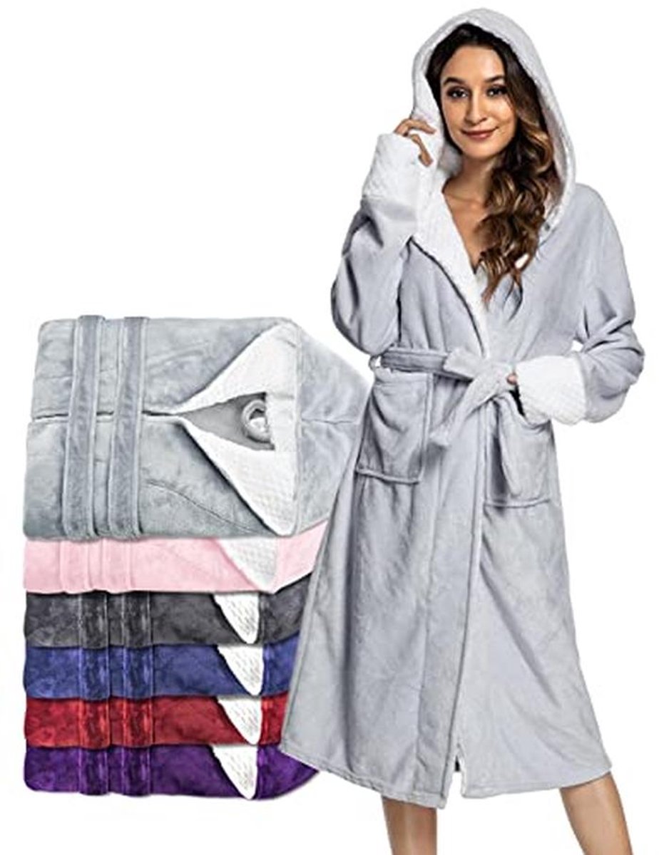 Dames Fleece Badjas - Zachte Oversized Huiskleding met Capuchon en Zak - Ideaal voor Winter