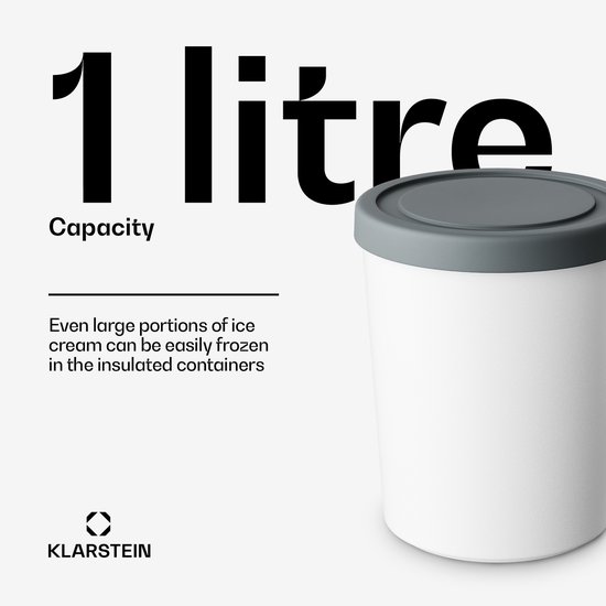 Klarstein IJsbakken Set - 2x 1L plastic bakken met deksels, vaatwasmachinebestendig, lichtgewicht, duurzaam, voor ijs-, slush- en yoghurtmachines, accessoire van Klarstein — afbeelding 4