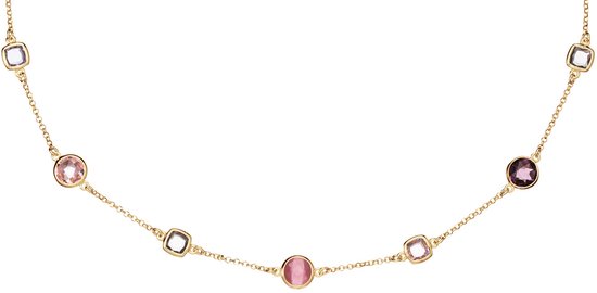 Glow 102.8621.55 Ketting - Collier - Sieraad - Dames - Schakelketting - Zilver - Goudkleurig - 925 Zilver - 9 mm breed - 55 cm lang