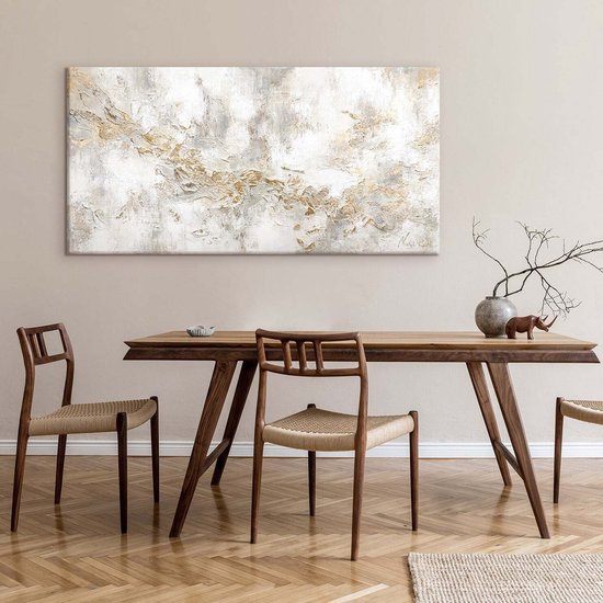 YS Peinture "Histoire" - Tableau sur toile peint à la main 100x50 cm - Décoration murale Abstraite - Beige et or - Moderne - Décoration murale salon - Décoration chambre - Accessoires de chambre - Tableaux abstraits sur toile - tableau salon