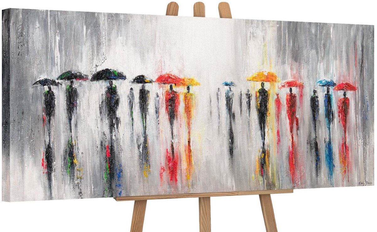 Canvas schilderij panoramisch 115x50 handgeschilderd kleurrijke parasols stad – YS-Art Gal