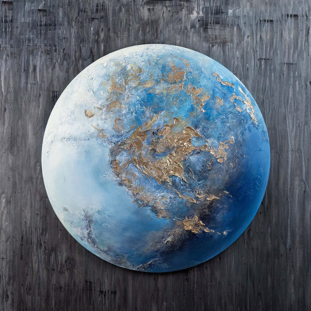 YS Canvas schilderij 100x100 cm handgeschilderd Neptunus planeet kosmisch – YS-Art Gallery – Mysterieuze wanddecoratie voor woonkamer – Modern schilderij voor slaapkamer Round