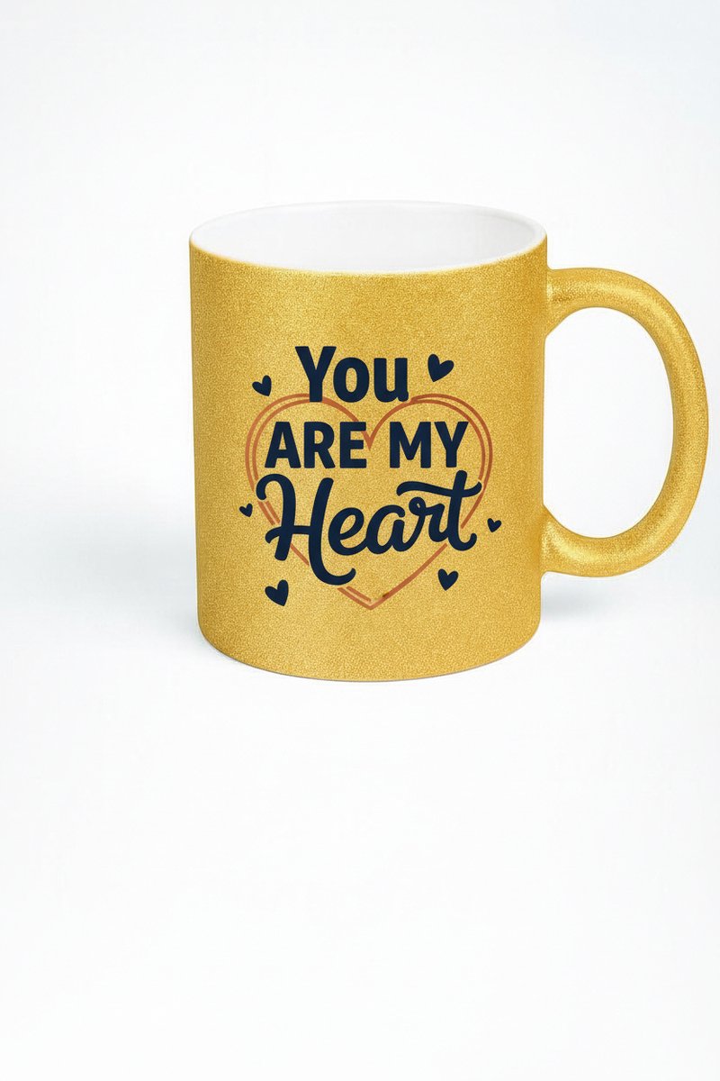 Gouden Glitter Mok 'You Are My Heart' - Romantisch Liefdescadeau