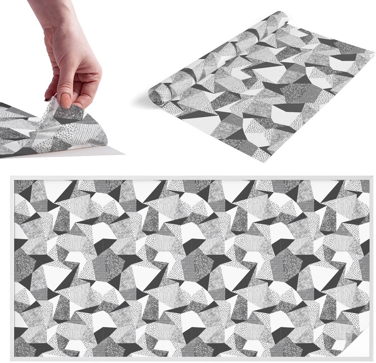 TULUP Raamfolie Anti inkijk - Geometrische figuren Melkglas Folie - 200x100 cm - Zwart-wit Anti inkijk Raamfolie Glas in Lood - Zonwerende Raamfolie - Voor op kantoor, voor de woonkamer, voor de hal - Privacy Folie Raam Glas in Lood Zwart-wit - Geometrische figuren