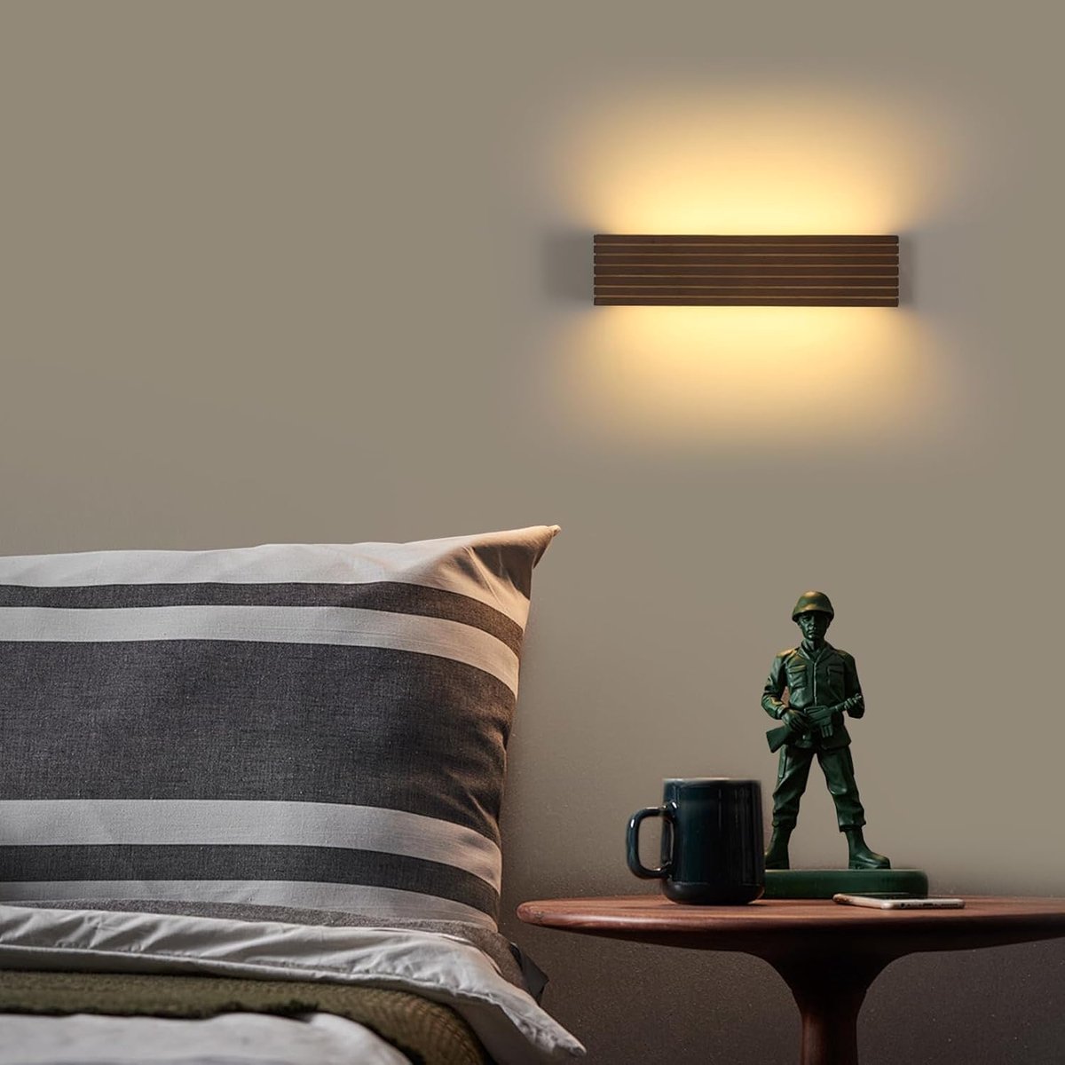 Scandinavische LED-spiegelwandlamp van walnoothout, 34,5 x 8 x 8 cm, 18 W, warm licht 3000K, CRI 80, 220 V Europa