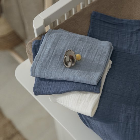 Meyco Baby Uni Pre-washed Hydrofiele Washandjes - Pre-washed Hydrofiel - Natural/Jeans Blue/Indigo - 20x17cm - 3-pack van Meyco — afbeelding 5