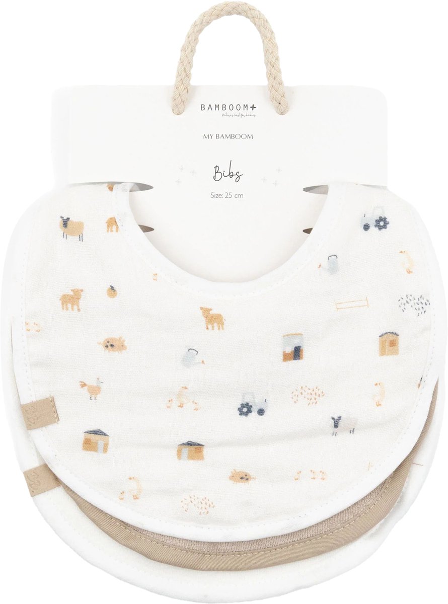 Bamboom Slabbetjes met drukknoop - 3 stuks - The Farm - One Size