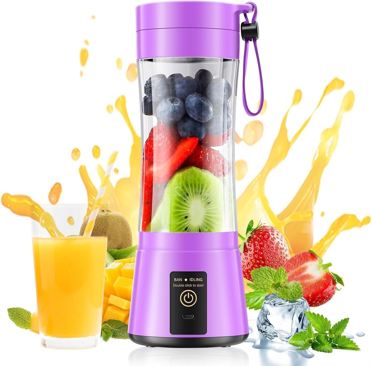 Elektrische sapcentrifuge - Blender - blender to go - Sapbeker - Draagbare blender - ABS - Paars