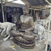 Grand Bouddha Maître Antique Doré sur Lotus - 2m