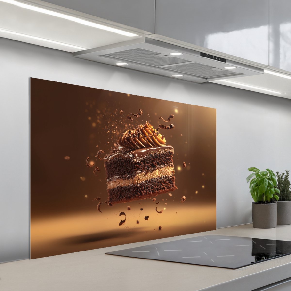 KitchenYeah Spatscherm 100x65 cm Zelfklevende achterwand Taart Chocolade Eten Brownie Keuken muurbeschermer Spatwand fornuis